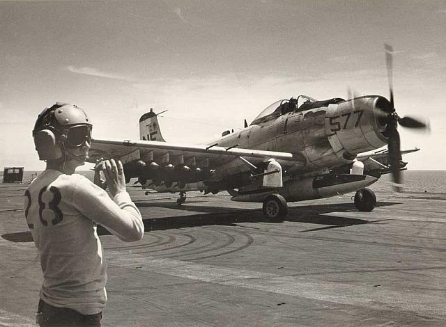VA-25 Skyraider heading for Vietnam bomb mission