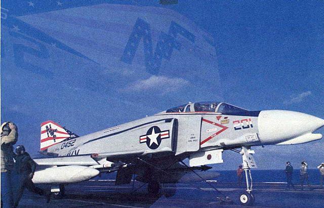 F-151 Bicentennial F-4 on the cat (was used in an issue of All Hands)