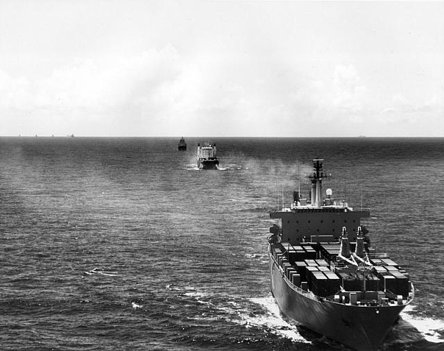 Sometime in 1985, Midway participated in an exercise, involving several dozen pre-positioned supply ships the Navy has stashed a