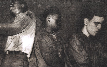 Scraping rust from the inside of a boiler 13 May 1965 (l-r) Jim Glasker, Sam Davis, Jack Adhern