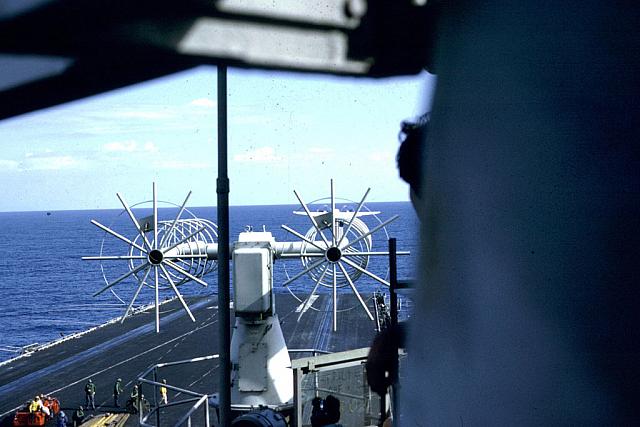 C-2 COD after cat shot. Plane is lost in antenna