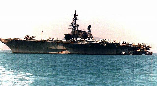 U.S.S. Midway at anchor in Hong Kong harbor April 1991