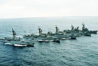 Five ships of the aircraft carrier USS MIDWAY battle group