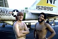 Two sailors from VAW 115, L Unknown, R R. Williams