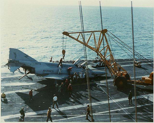 Hooking the RF-4 up to the crane