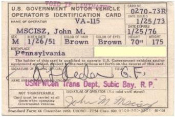 Subic Bay Drivers License - courtesy of John Mscisz