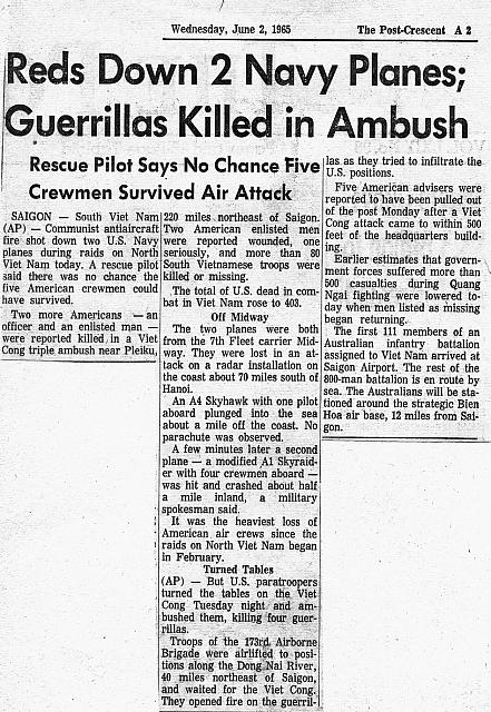 The Post Crescent June 2, 1965 -  article courtesy of Ron French