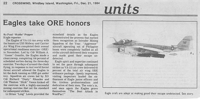Whidbey Island Crosswinds article on VA-115's Successful ORE
Best Attack in Westpac baby!
