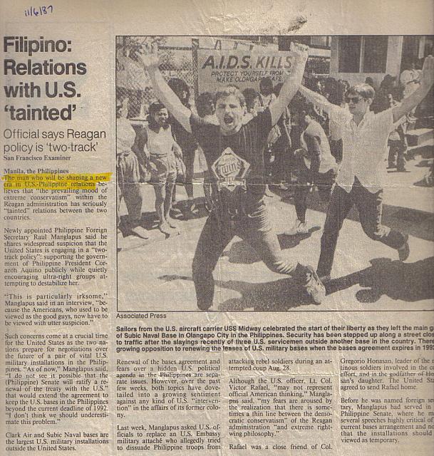 John Mechelke and Matt Manning coming out the front gate. This was right after the NPA killings by Clark AFB. We were restricted