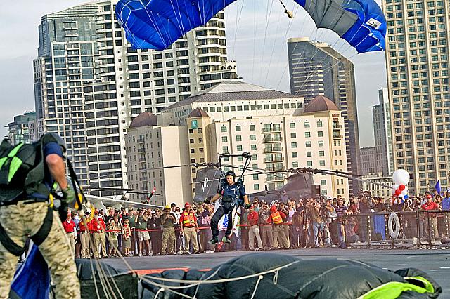 Skydiver landing on flight deck [11-11-09] - Clint Griffin photo