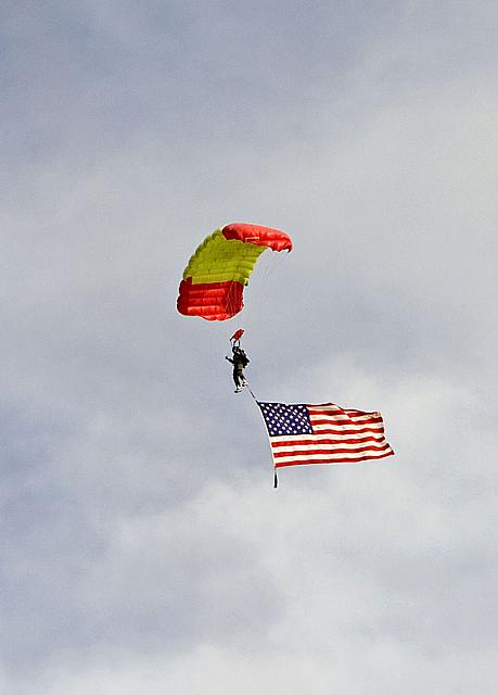 Skydiver preparing to land on flight deck [11-11-09] - Clint Griffin photo