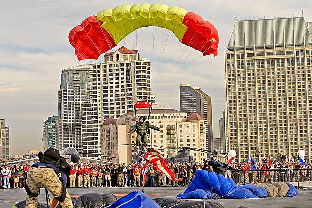 Skydiver landing on flight deck [11-11-09] - Clint Griffin photo