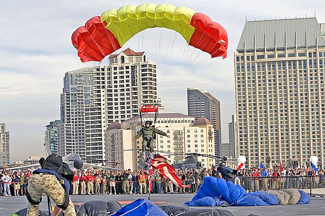 Skydiver landing on flight deck [11-11-09] - Clint Griffin photo