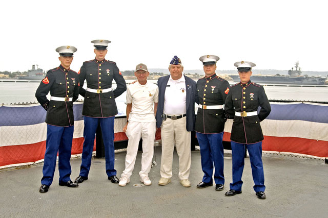 Midway PAO Joe Ciokon with young Marines [5-23-09] - photo by Clint Griffin