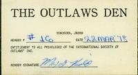 Max Kidd Outlaws Den Membership Card