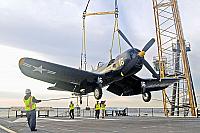 F4U Corsair Craned Aboard - 11-11-2009